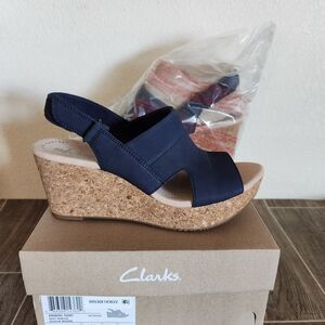 Clarks Women's Dark Blue Cork Wedges Sandals - NIB - 9M